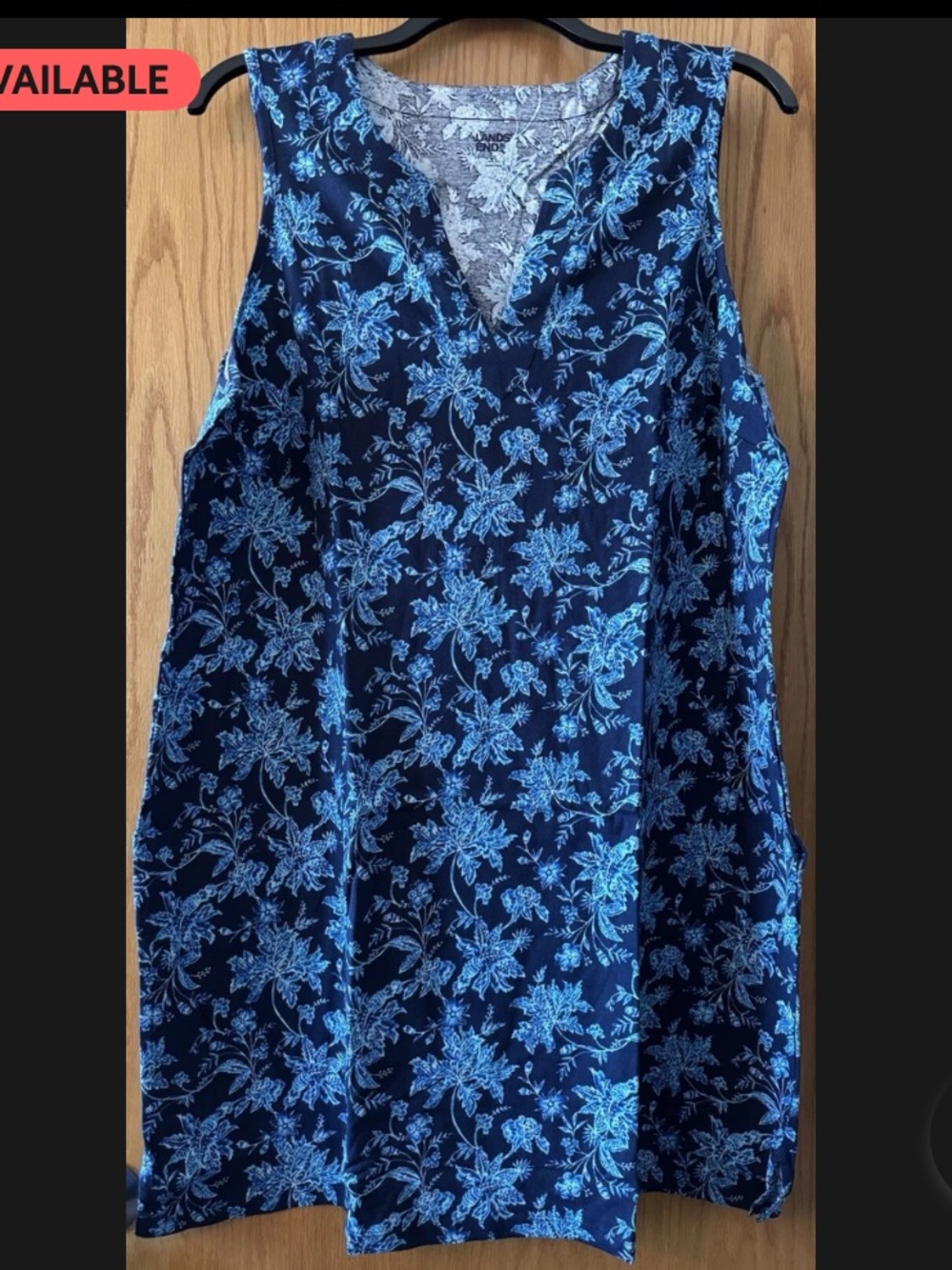 Womens 2X Lands' End Navy blue Swim Cover up dress Beach pockets stretch Beach